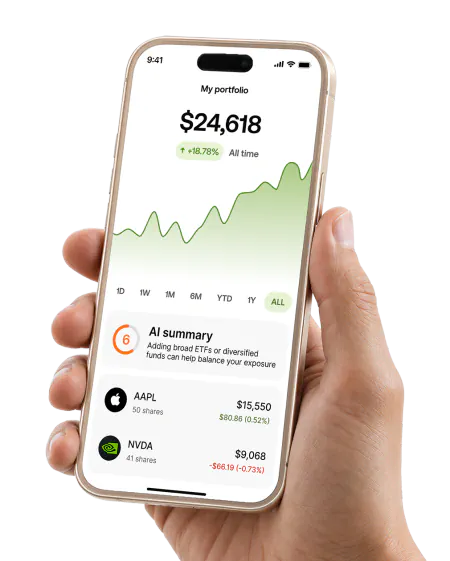 A hand holding a phone with the CUSP Wealth portfolio